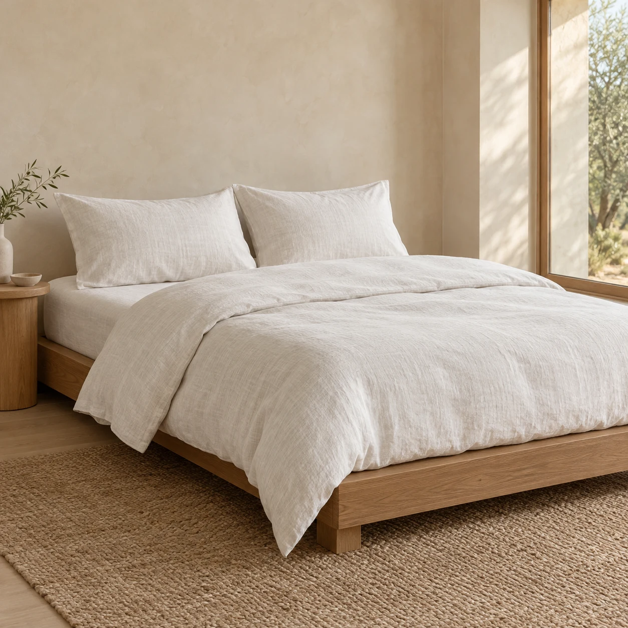 chalk white Chalk Linen Blend four-piece bedding set