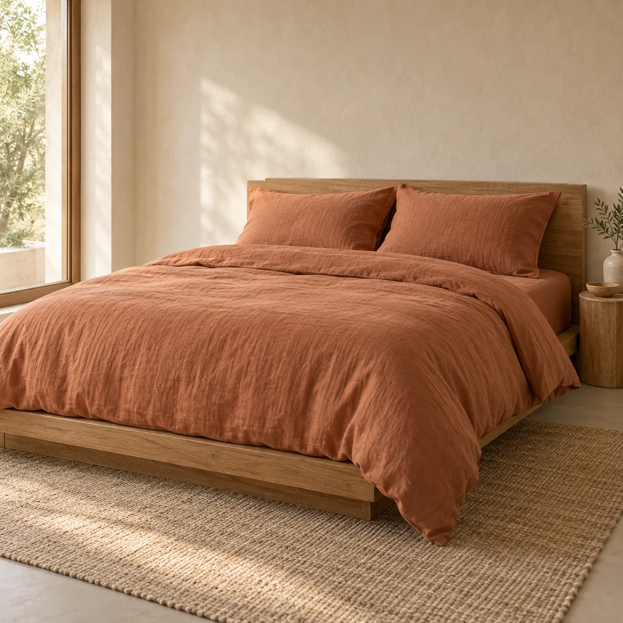 terracotta clay Clay Linen Blend four-piece bedding set