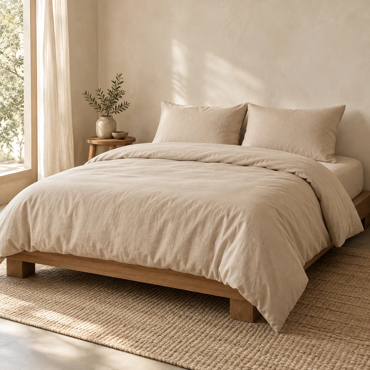 oatmeal beige Oat Cotton four-piece bedding set