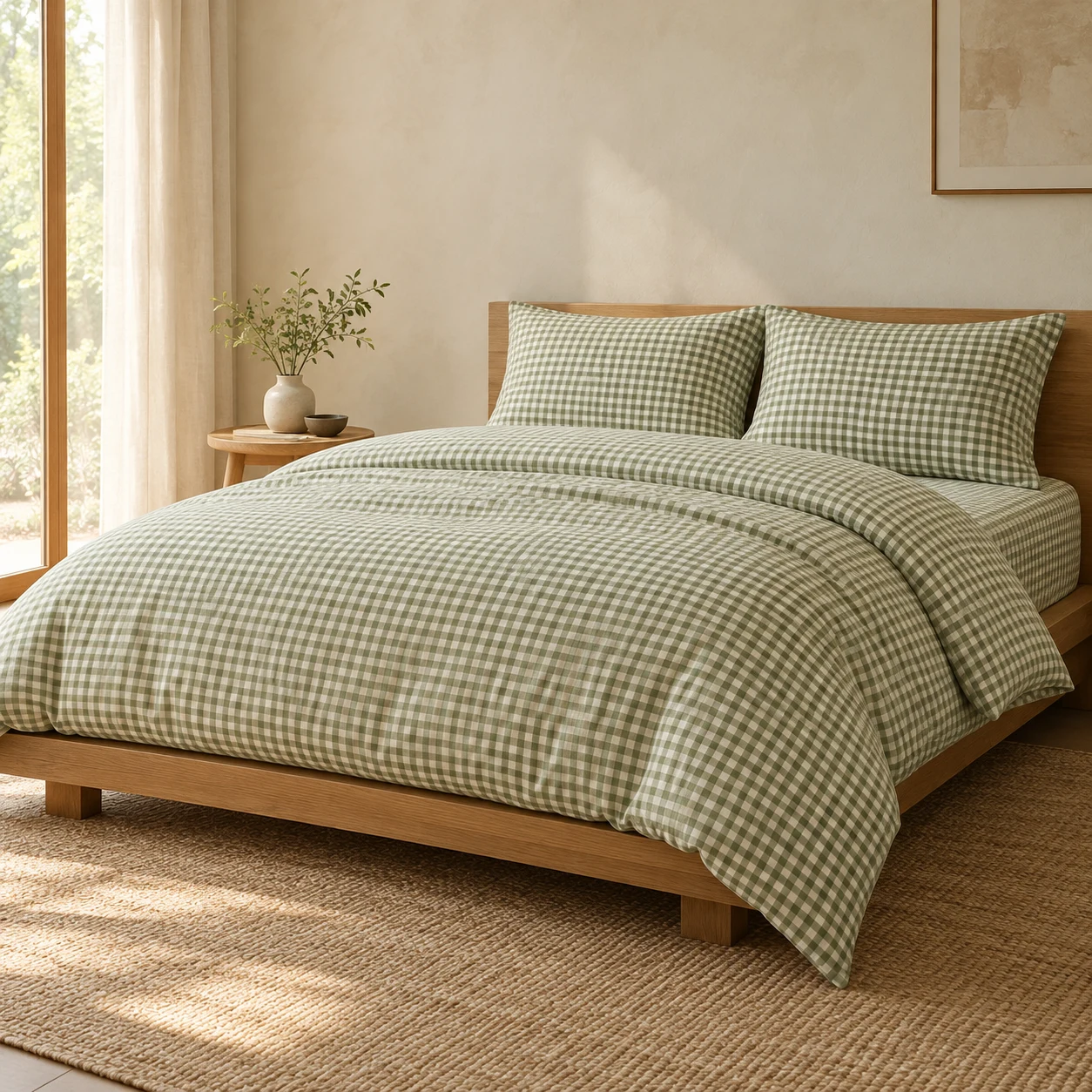 sage gingham Sage Check four-piece bedding set
