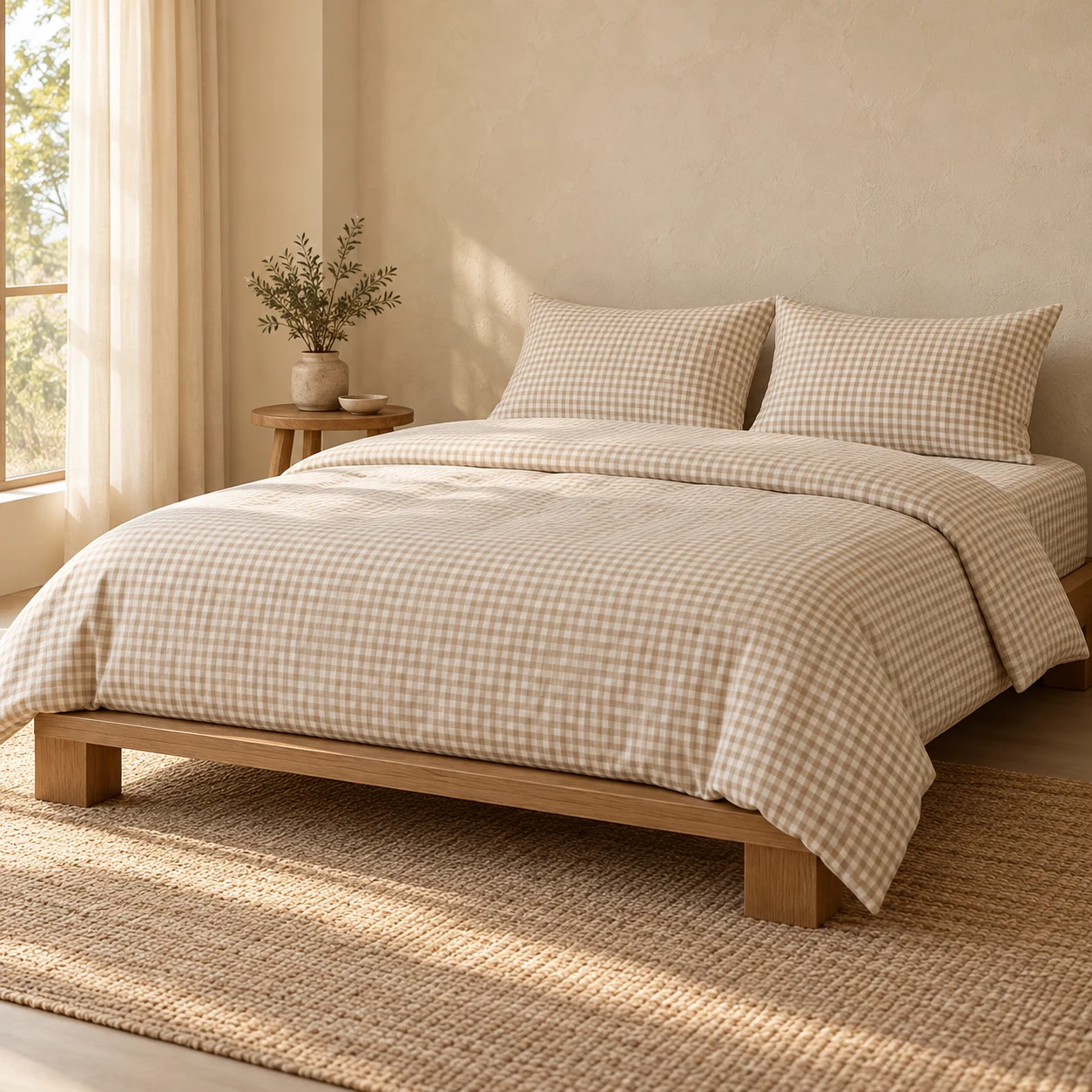 sand gingham Sand Check four-piece bedding set